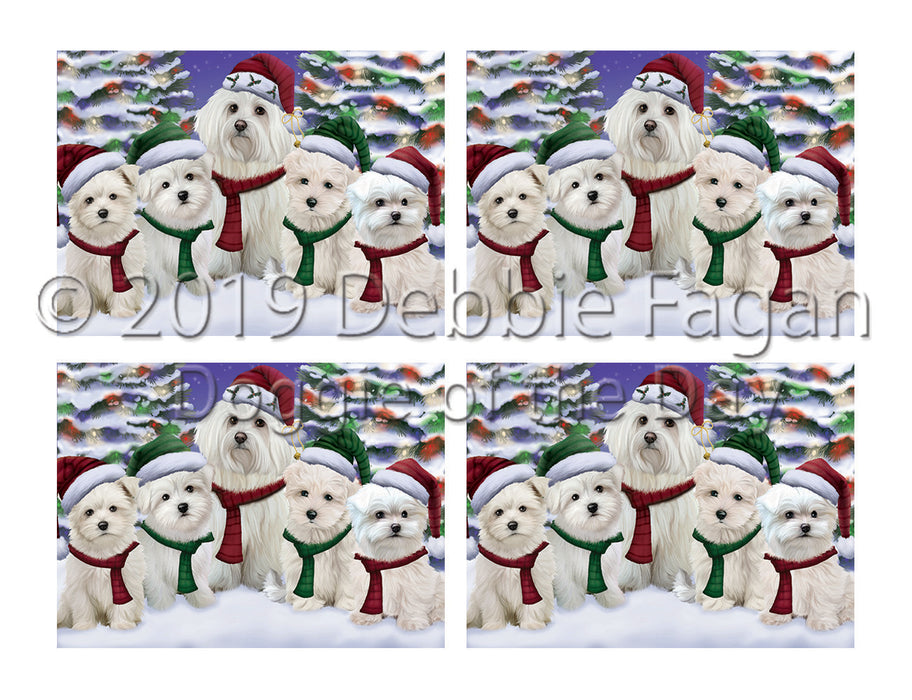 Maltese Dogs Christmas Family Portrait in Holiday Scenic Background Placemat