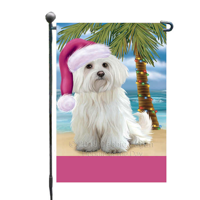 Personalized Summertime Happy Holidays Christmas Maltese Dog on Tropical Island Beach  Custom Garden Flags GFLG-DOTD-A60494
