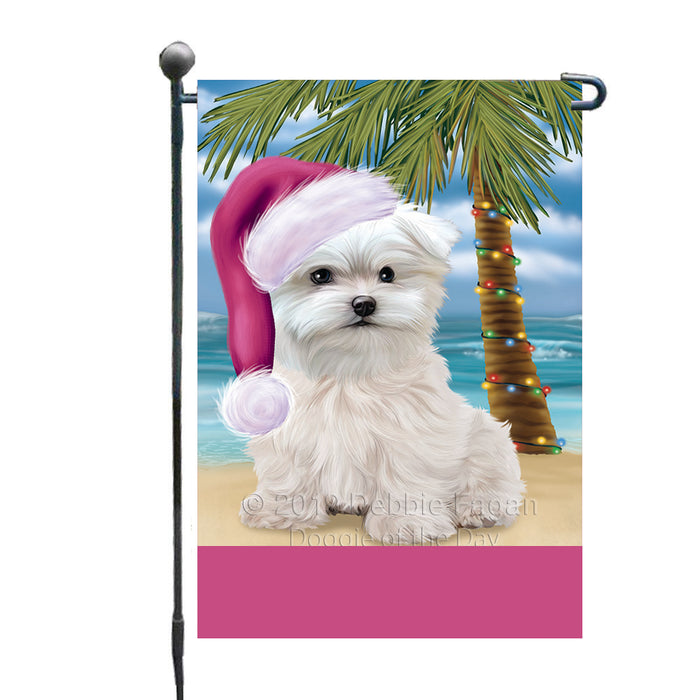 Personalized Summertime Happy Holidays Christmas Maltese Dog on Tropical Island Beach  Custom Garden Flags GFLG-DOTD-A60495