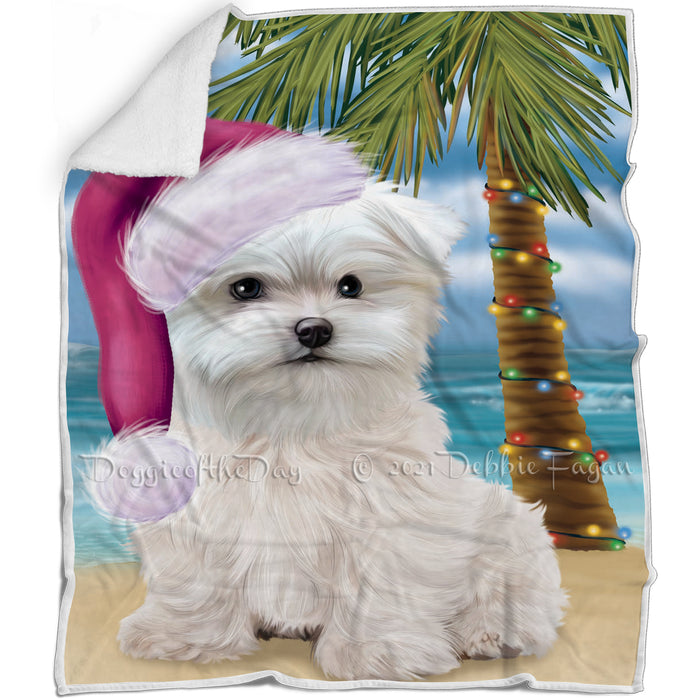 Summertime Happy Holidays Christmas Maltese Dog on Tropical Island Beach Blanket