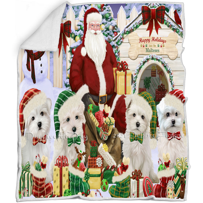 Happy Holidays Christmas Malteses Dog House Gathering Blanket BLNKT85521