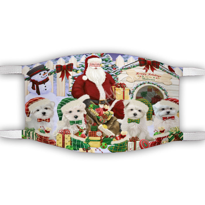 Happy Holidays Christmas Maltese Dogs House Gathering Face Mask FM48263