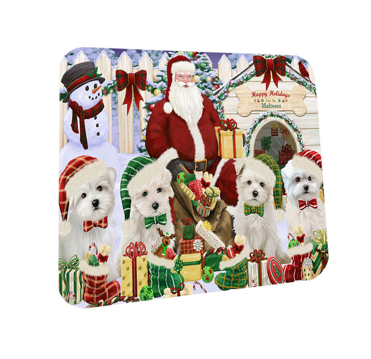 Happy Holidays Christmas Malteses Dog House Gathering Coasters Set of 4 CSTA58036