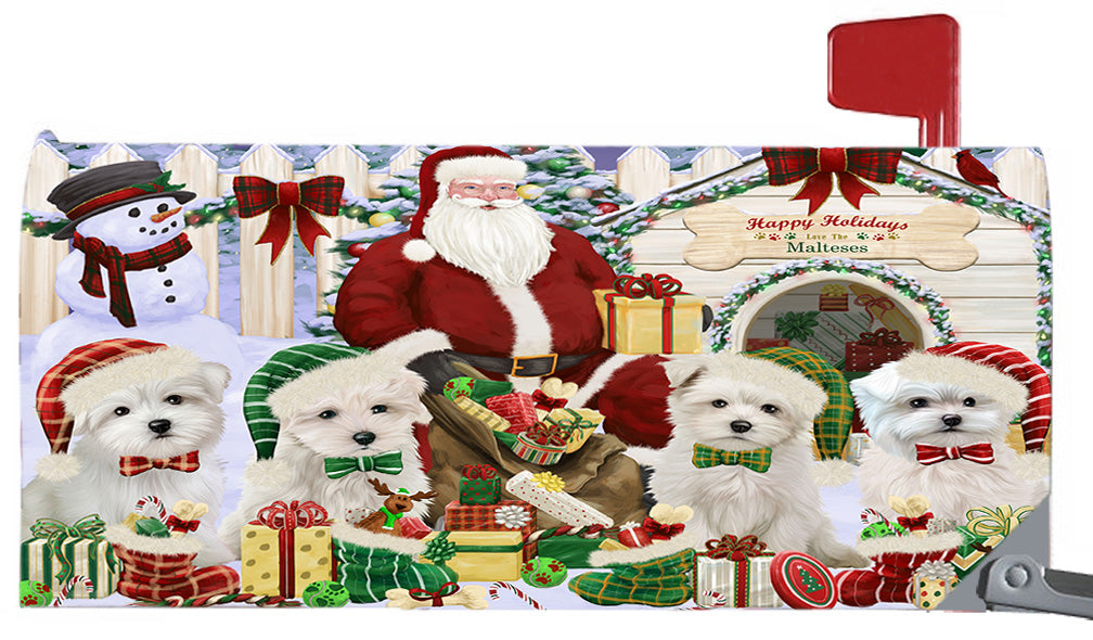 Happy Holidays Christmas Maltese Dogs House Gathering 6.5 x 19 Inches Magnetic Mailbox Cover Post Box Cover Wraps Garden Yard Décor MBC48827