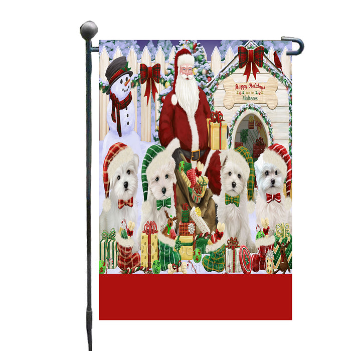 Personalized Happy Holidays Christmas Maltese Dogs House Gathering Custom Garden Flags GFLG-DOTD-A58538