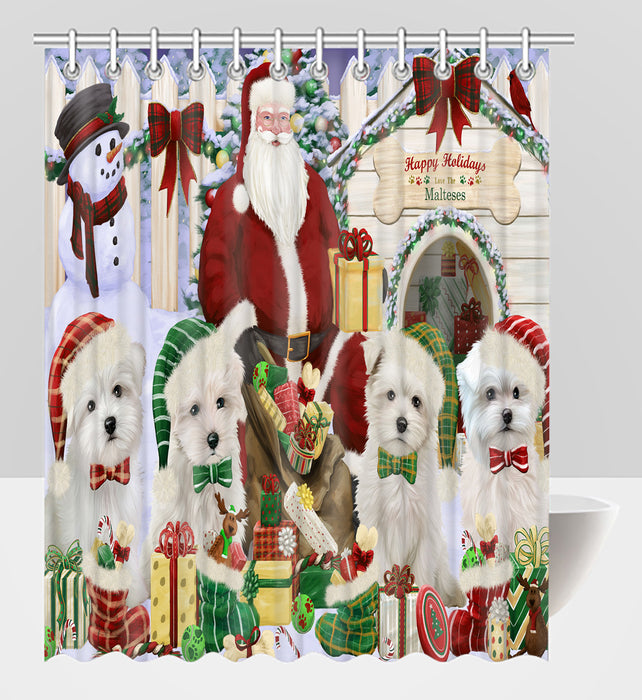 Happy Holidays Christmas Maltese Dogs House Gathering Shower Curtain