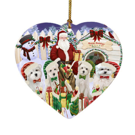 Happy Holidays Christmas Malteses Dog House Gathering Heart Christmas Ornament HPORA58506
