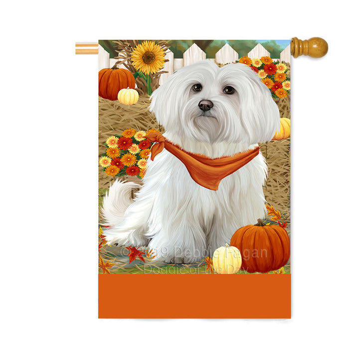 Personalized Fall Autumn Greeting Maltese Dog with Pumpkins Custom House Flag FLG-DOTD-A62028