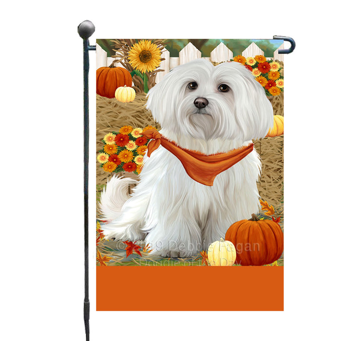 Personalized Fall Autumn Greeting Maltese Dog with Pumpkins Custom Garden Flags GFLG-DOTD-A61972