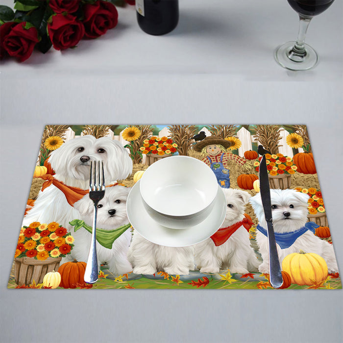 Fall Festive Harvest Time Gathering Maltese Dogs Placemat