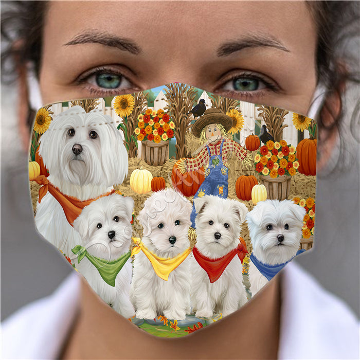 Fall Festive Harvest Time Gathering  Maltese Dogs Face Mask FM48552