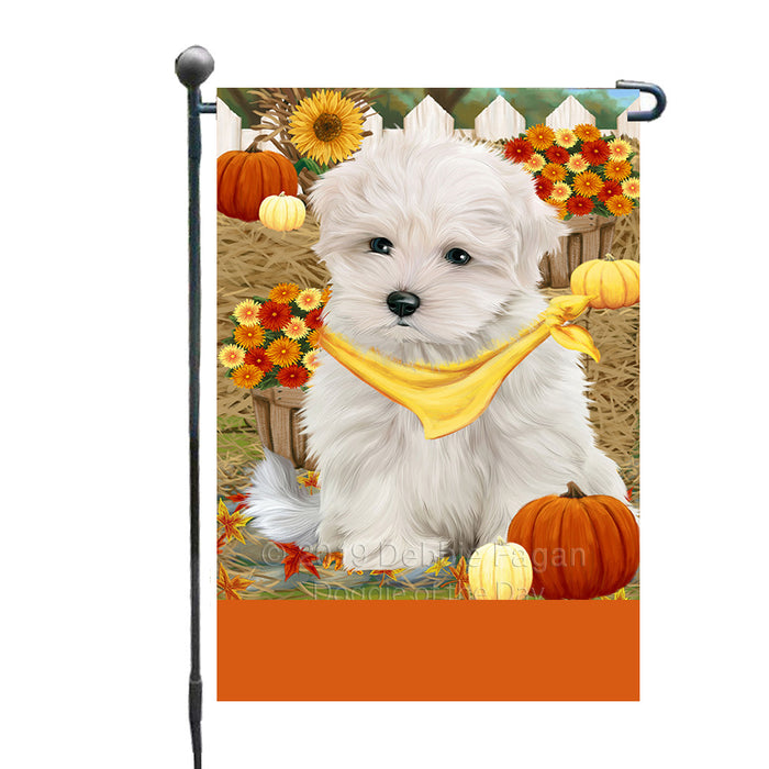 Personalized Fall Autumn Greeting Maltese Dog with Pumpkins Custom Garden Flags GFLG-DOTD-A61974