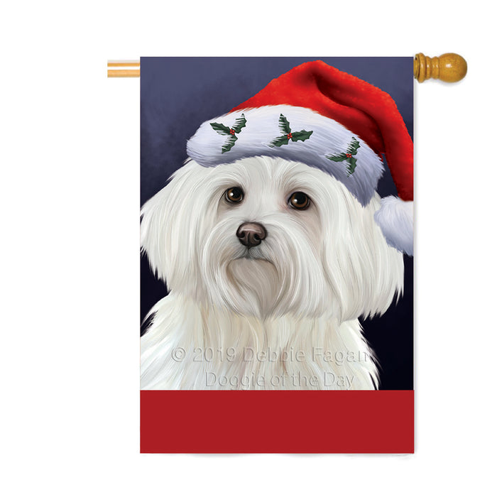 Personalized Christmas Holidays Maltese Dog Wearing Santa Hat Portrait Head Custom House Flag FLG-DOTD-A59897