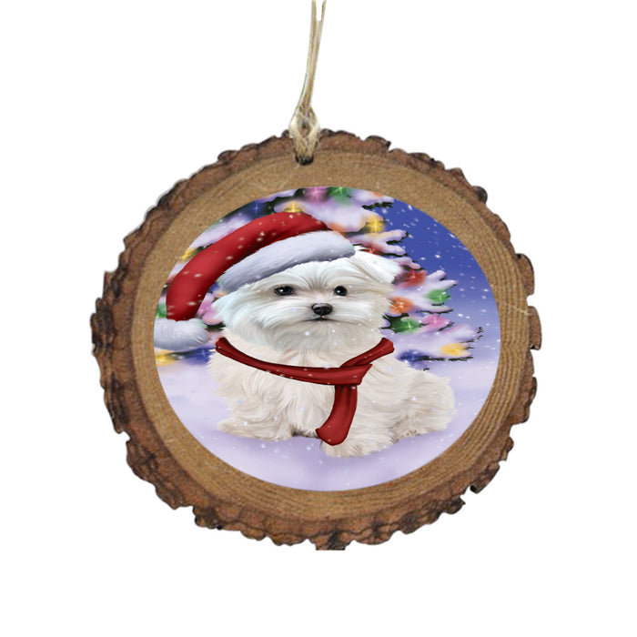 Winterland Wonderland Maltese Dog In Christmas Holiday Scenic Background Wooden Christmas Ornament WOR49605