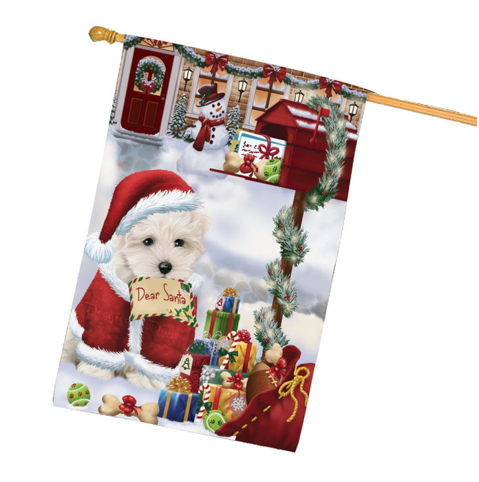 Dear Santa Mailbox Christmas Maltese Dog House Flag Outdoor Decorative Double Sided Pet Portrait Weather Resistant Premium Quality Animal Printed Home Decorative Flags 100% Polyester FLG67942