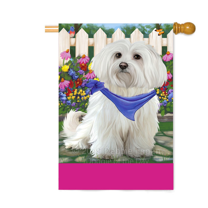 Personalized Spring Floral Maltese Dog Custom House Flag FLG-DOTD-A62970