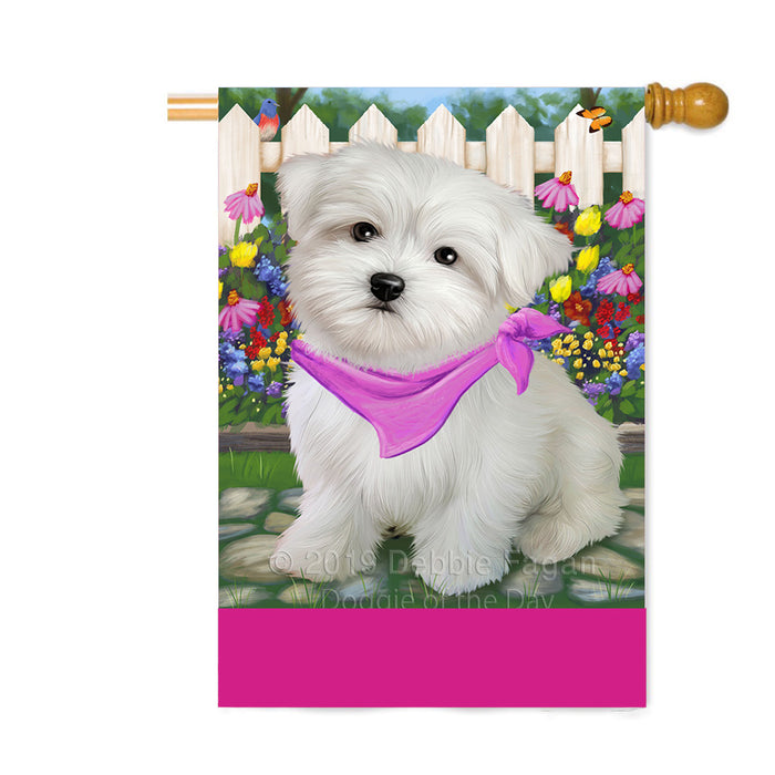 Personalized Spring Floral Maltese Dog Custom House Flag FLG-DOTD-A62972