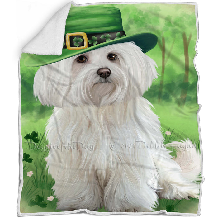 St. Patricks Day Irish Portrait Maltese Dog Blanket BLNKT55101