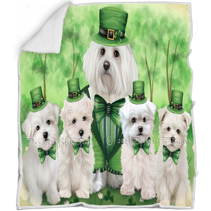 St. Patricks Day Irish Portrait Malteses Dog Blanket BLNKT58467
