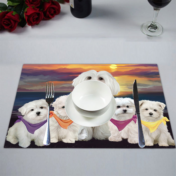Family Sunset Portrait Maltese Dogs Placemat