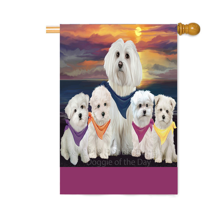 Personalized Family Sunset Portrait Maltese Dogs Custom House Flag FLG-DOTD-A60669