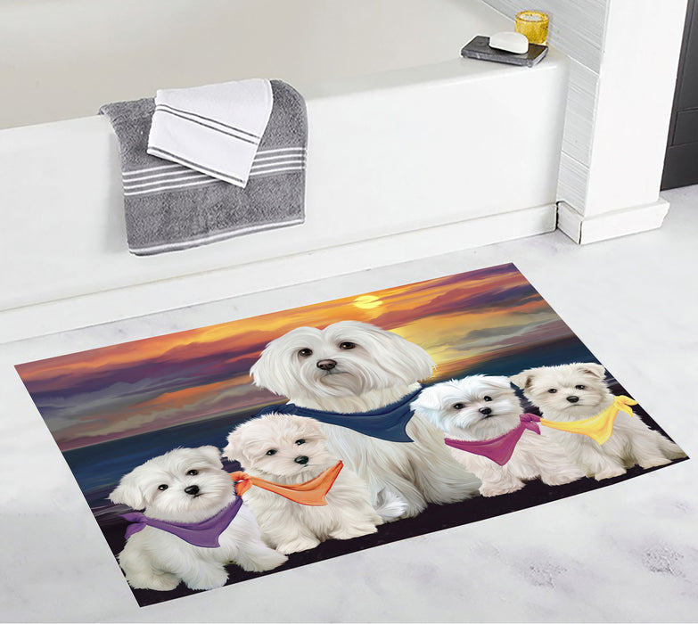 Family Sunset Portrait Maltese Dogs Bath Mat