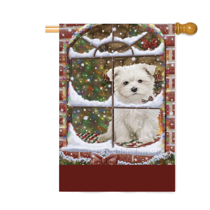 Personalized Please Come Home For Christmas Maltese Dog Sitting In Window Custom House Flag FLG-DOTD-A60235