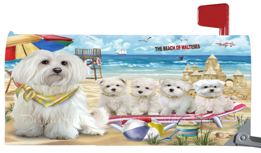 Pet Friendly Beach Maltese Dogs Magnetic Mailbox Cover Both Sides Pet Theme Printed Decorative Letter Box Wrap Case Postbox Thick Magnetic Vinyl Material