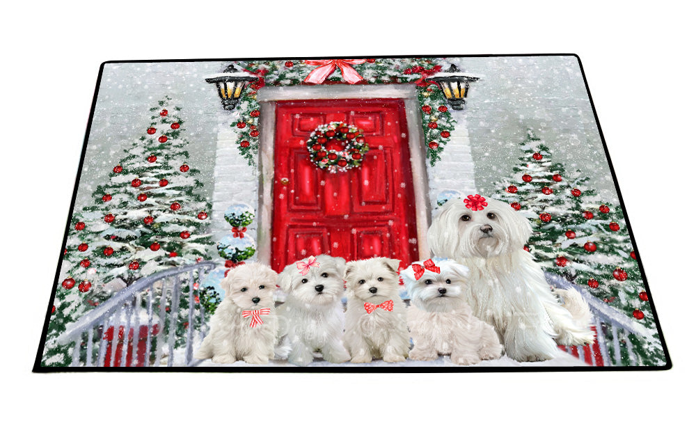 Christmas Holiday Welcome Maltese Dogs Floor Mat- Anti-Slip Pet Door Mat Indoor Outdoor Front Rug Mats for Home Outside Entrance Pets Portrait Unique Rug Washable Premium Quality Mat