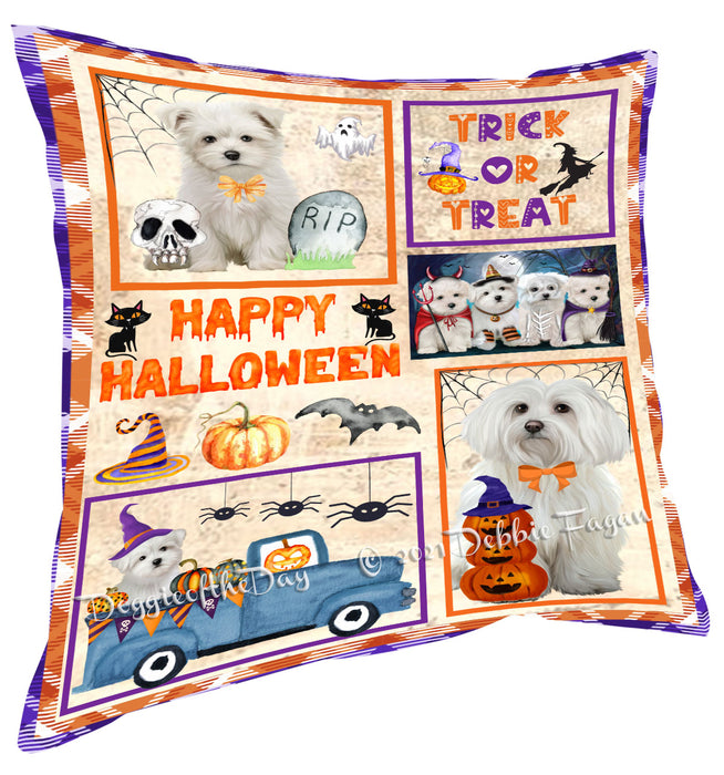 Happy Halloween Trick or Treat Maltese Dogs Pillow with Top Quality High-Resolution Images - Ultra Soft Pet Pillows for Sleeping - Reversible & Comfort - Ideal Gift for Dog Lover - Cushion for Sofa Couch Bed - 100% Polyester, PILA88300