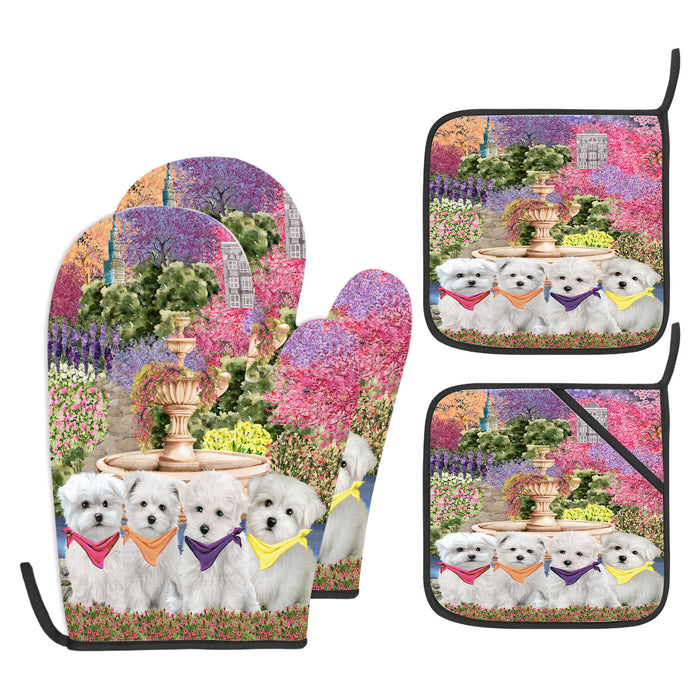 Maltese Oven Mitts and Pot Holder Set: Kitchen Gloves for Cooking with Potholders, Custom, Personalized, Explore a Variety of Designs, Dog Lovers Gift