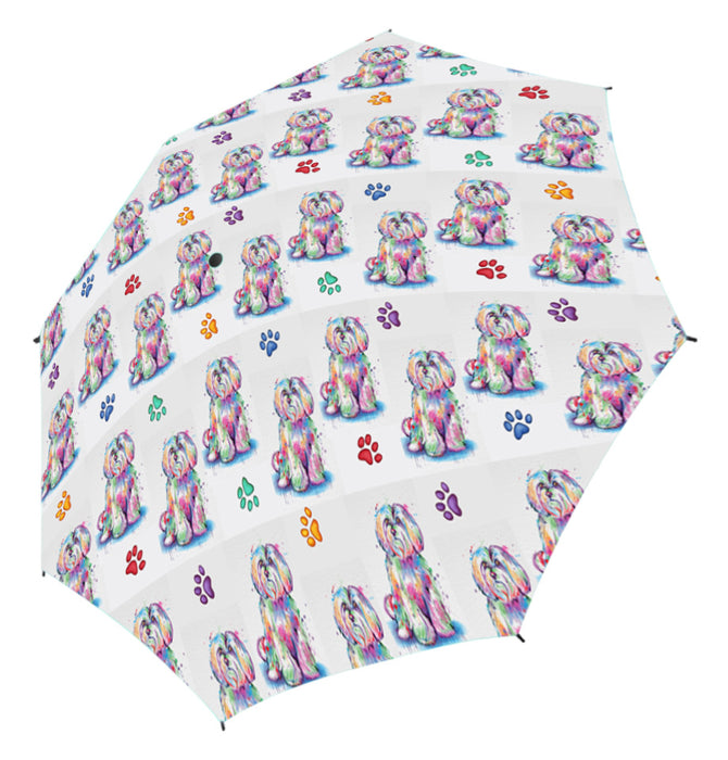 Watercolor Mini Maltese DogsSemi-Automatic Foldable Umbrella