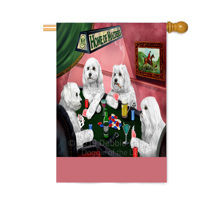 Personalized Home of Maltese Dogs Four Dogs Playing Poker Custom House Flag FLG-DOTD-A60338