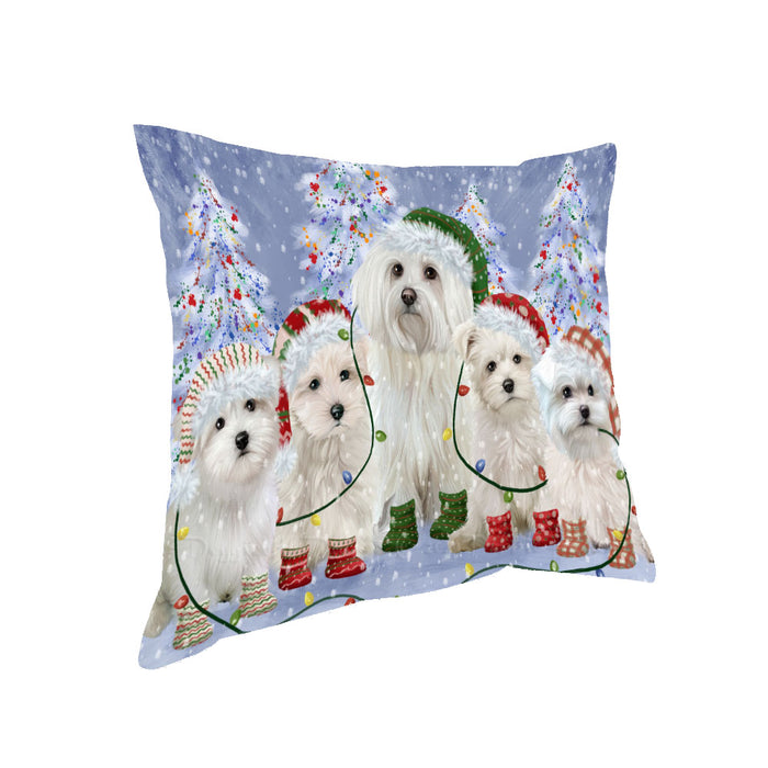 Christmas Lights and Maltese Dogs Pillow with Top Quality High-Resolution Images - Ultra Soft Pet Pillows for Sleeping - Reversible & Comfort - Ideal Gift for Dog Lover - Cushion for Sofa Couch Bed - 100% Polyester