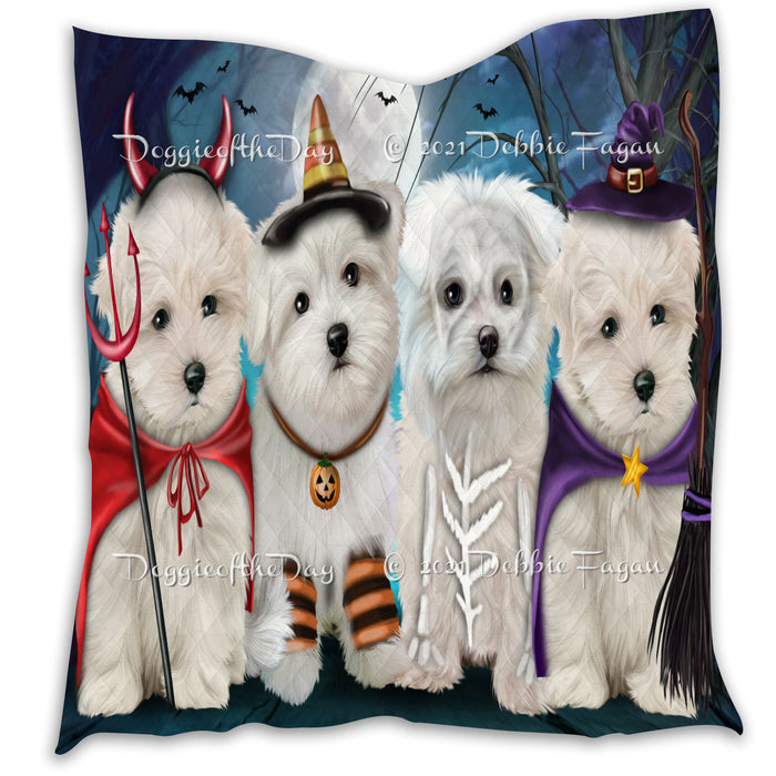 Happy Halloween Trick or Treat Maltese Dogs Lightweight Soft Bedspread Coverlet Bedding Quilt QUILT60436