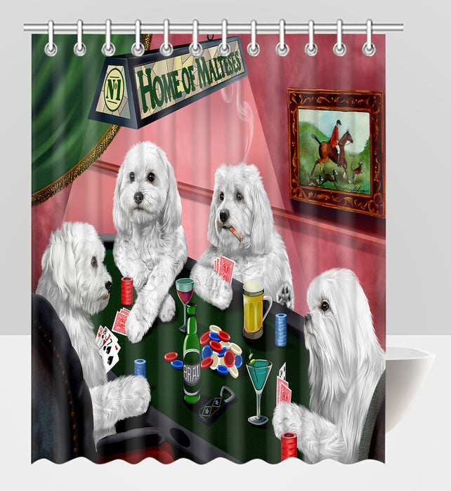 Home of  Maltese Dogs Playing Poker Shower Curtain