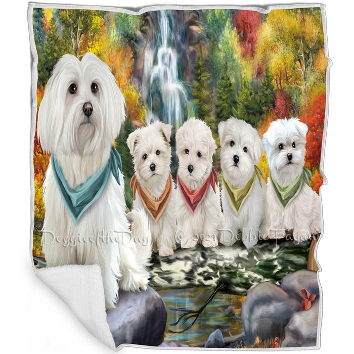 Scenic Waterfall Malteses Dog Blanket BLNKT60672
