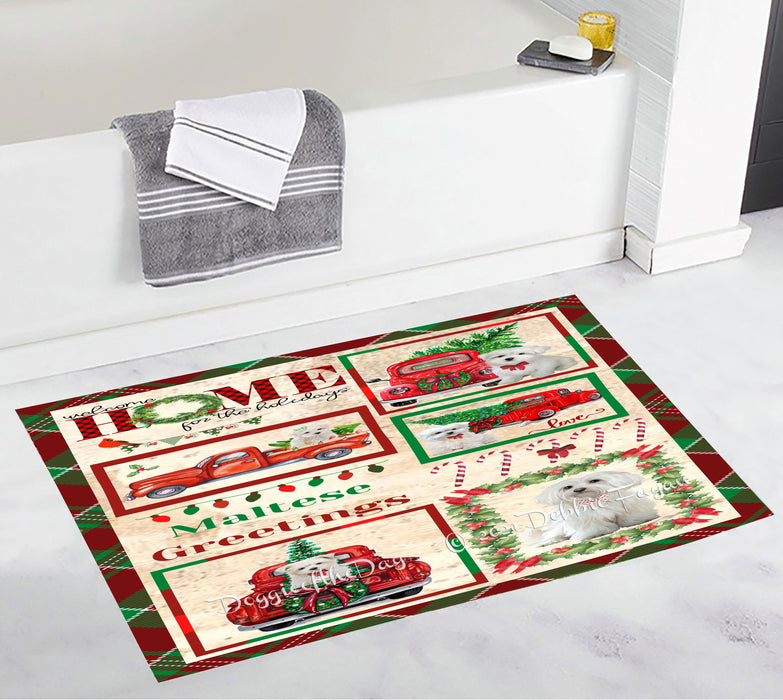 Welcome Home for Christmas Holidays Maltese Dogs Bathroom Rugs with Non Slip Soft Bath Mat for Tub BRUG54406