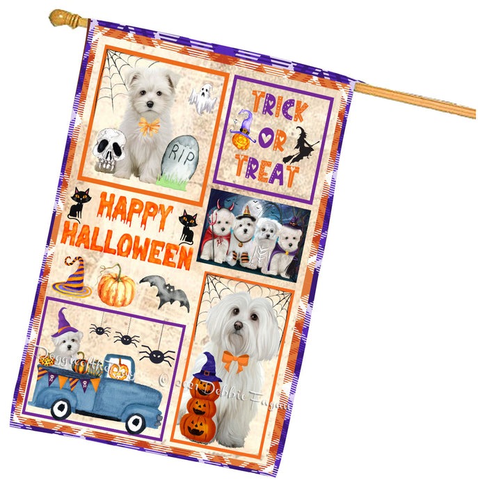 Happy Halloween Trick or Treat Maltese Dogs House Flag Outdoor Decorative Double Sided Pet Portrait Weather Resistant Premium Quality Animal Printed Home Decorative Flags 100% Polyester