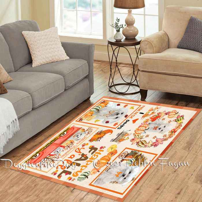 Happy Fall Y'all Pumpkin Maltese Dogs Polyester Living Room Carpet Area Rug ARUG66957