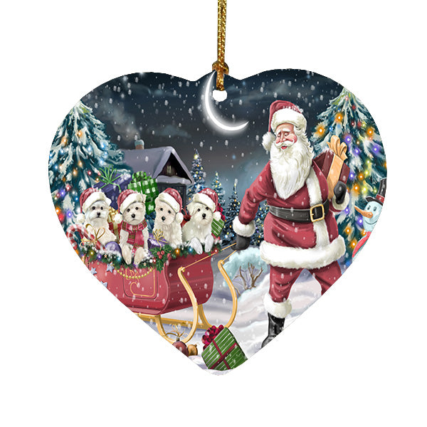 Christmas Santa Sled Maltese Dogs Heart Christmas Ornament HPORA59204