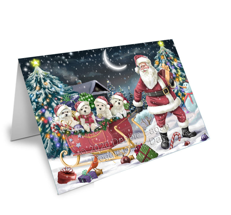 Christmas Santa Sled Maltese Dogs Handmade Artwork Assorted Pets Greeting Cards and Note Cards with Envelopes for All Occasions and Holiday Seasons