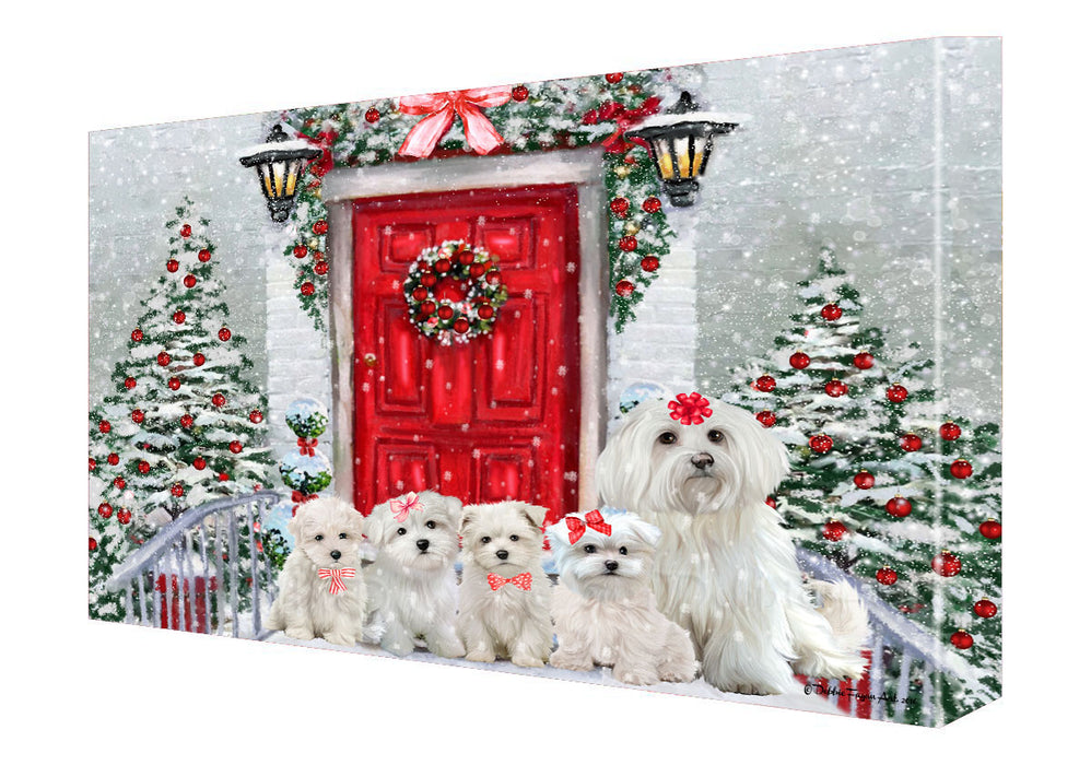 Christmas Holiday Welcome Maltese Dogs Canvas Wall Art - Premium Quality Ready to Hang Room Decor Wall Art Canvas - Unique Animal Printed Digital Painting for Decoration
