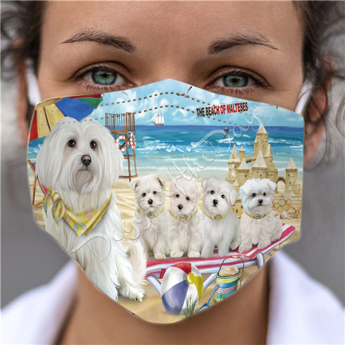 Pet Friendly Beach Maltese Dogs Face Mask FM49117