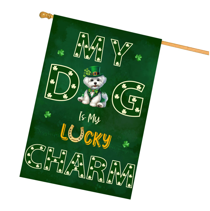 St. Patrick's Day Maltese Irish Dog House Flags with Lucky Charm Design - Double Sided Yard Home Festival Decorative Gift - Holiday Dogs Flag Decor - 28"w x 40"h