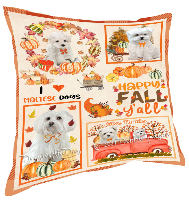 Happy Fall Y'all Pumpkin Maltese Dogs Pillow with Top Quality High-Resolution Images - Ultra Soft Pet Pillows for Sleeping - Reversible & Comfort - Ideal Gift for Dog Lover - Cushion for Sofa Couch Bed - 100% Polyester
