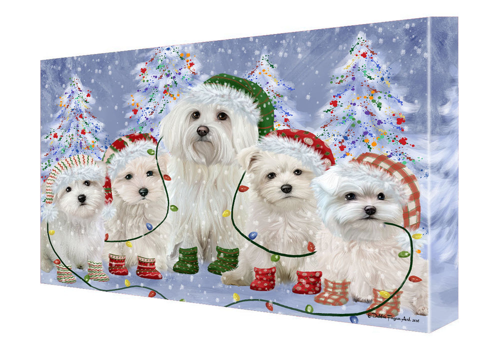 Christmas Lights and Maltese Dogs Canvas Wall Art - Premium Quality Ready to Hang Room Decor Wall Art Canvas - Unique Animal Printed Digital Painting for Decoration