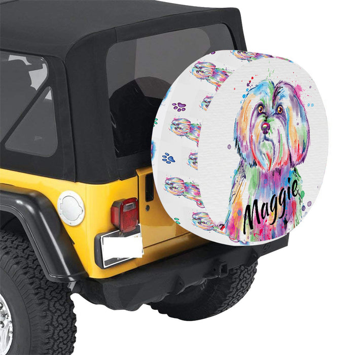 Custom Pet Name Personalized Watercolor Maltese Dog Car Tire Cover