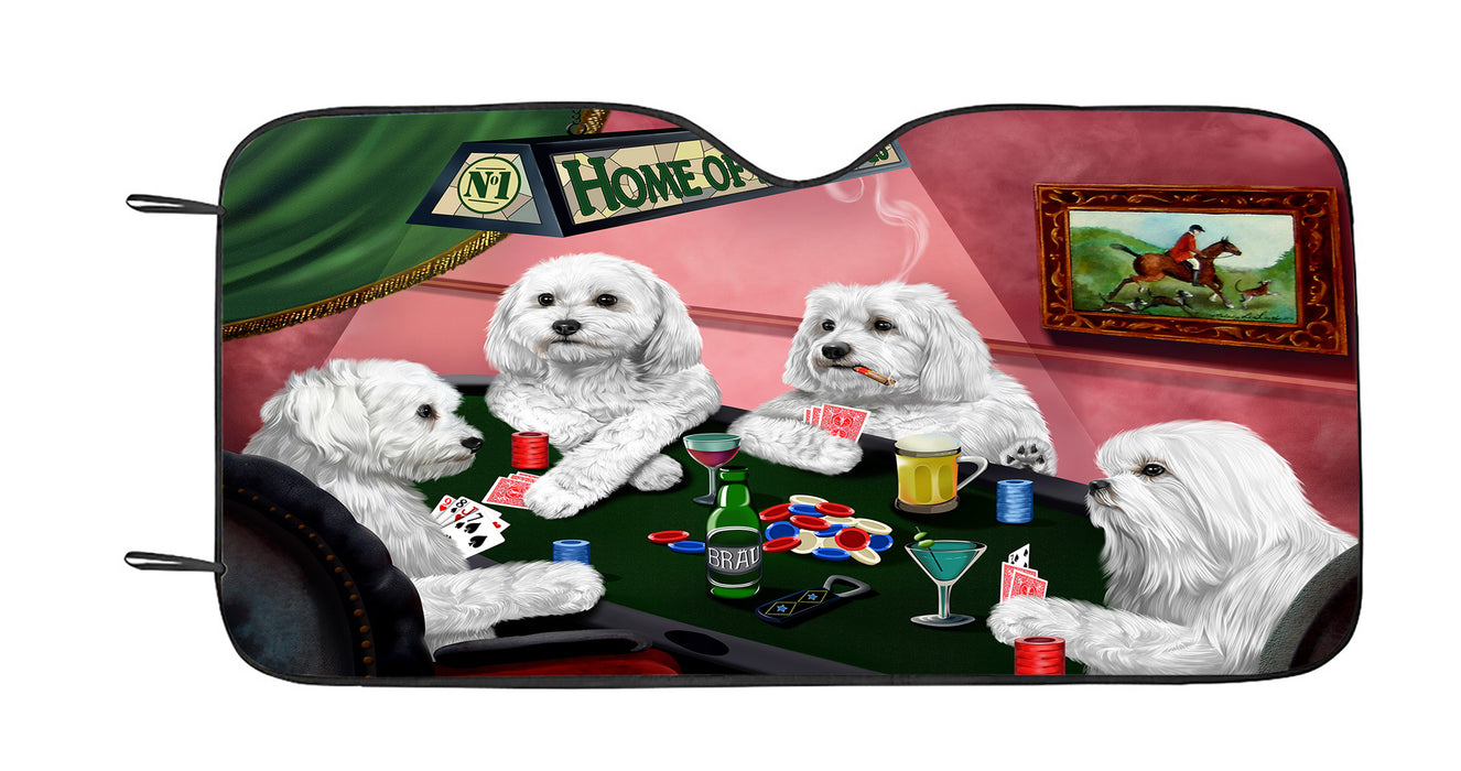 Home of  Maltese Dogs Playing Poker Car Sun Shade