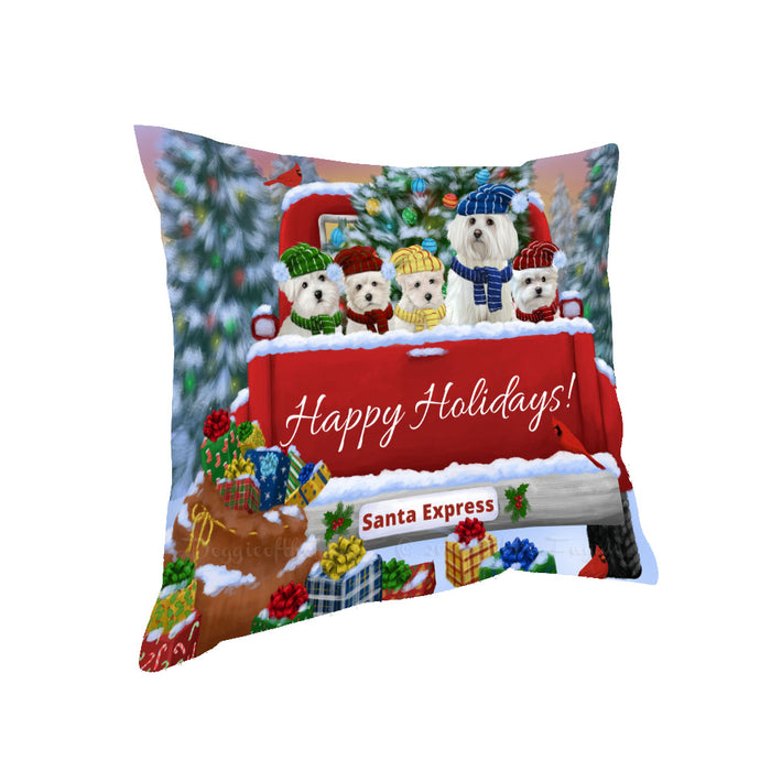 Christmas Red Truck Travlin Home for the Holidays Maltese Dogs Pillow with Top Quality High-Resolution Images - Ultra Soft Pet Pillows for Sleeping - Reversible & Comfort - Ideal Gift for Dog Lover - Cushion for Sofa Couch Bed - 100% Polyester